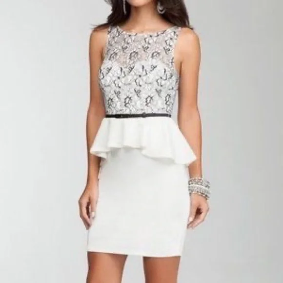 chinese dress ladies Miss Circle Women Pascha Black Lace Appliqué Strapless Peplum Midi Dress main image 0